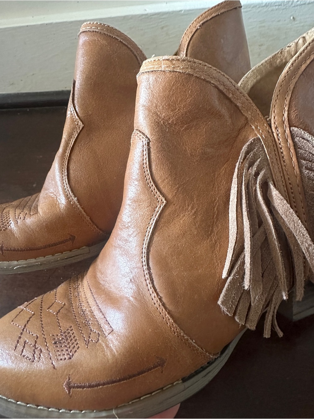 Sterling River Women's Tan Fringe Western cowboy Booties boots Fringe Ankle